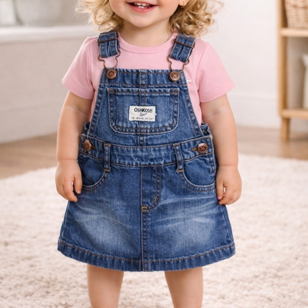 OshKosh Bgosh Baby 12M Blue Jean Denim Overall Dress Jumper Dress Vestbak